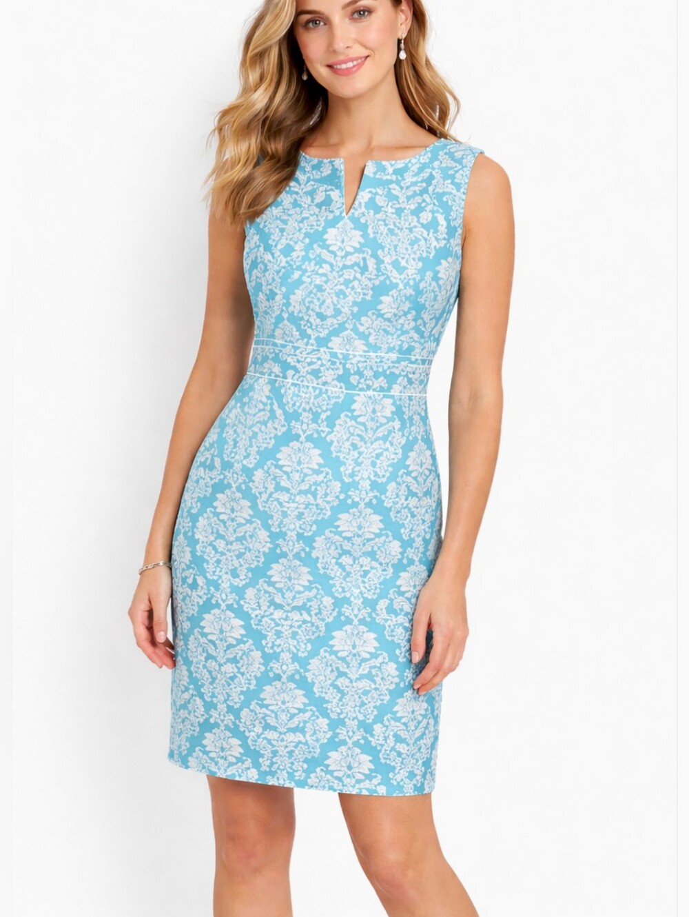 Alex Marie Sheath Linen Blend Dress Size 12 Textured Zip-Up Blue White